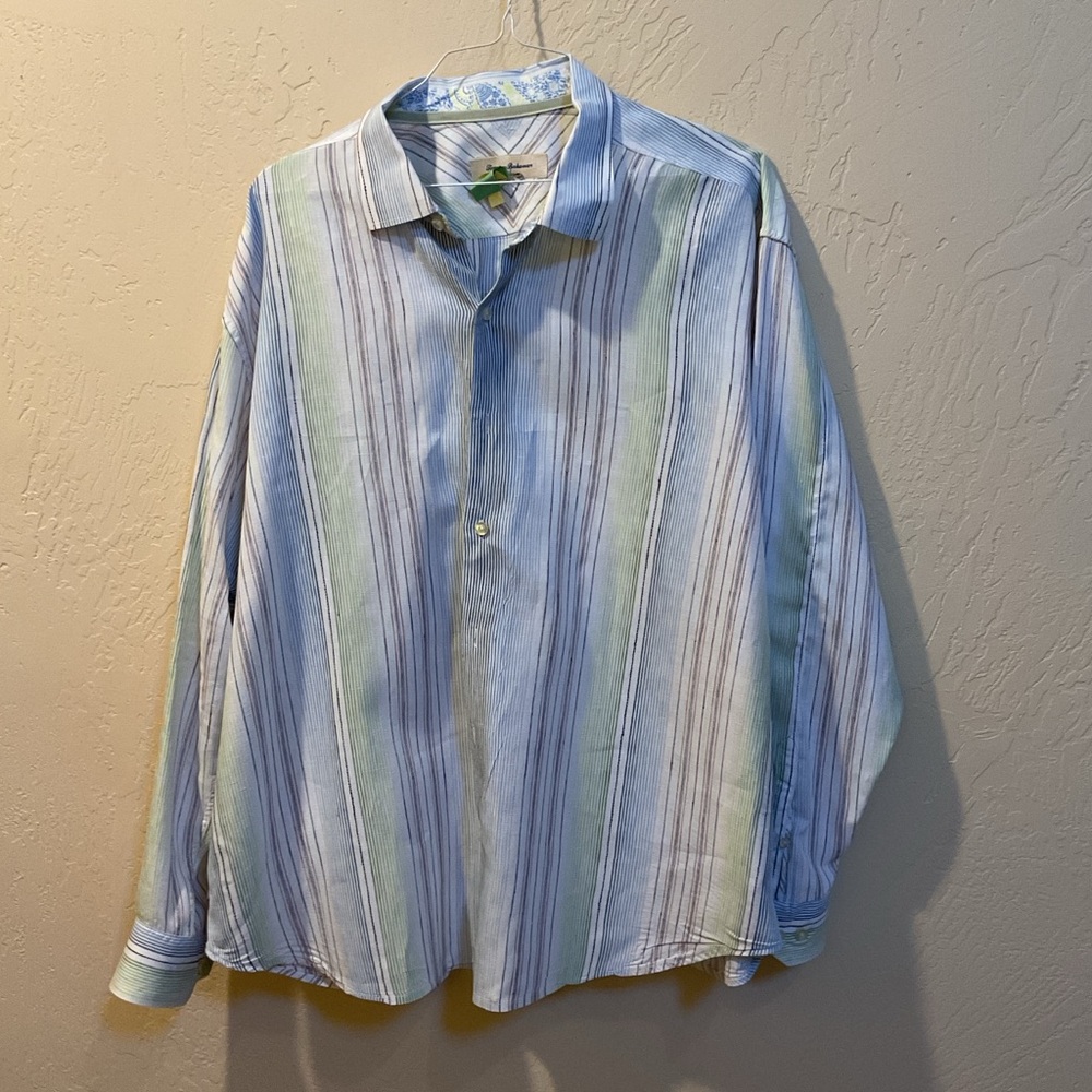 Tommy Bahama Striped Blue and Green Shirt XXL